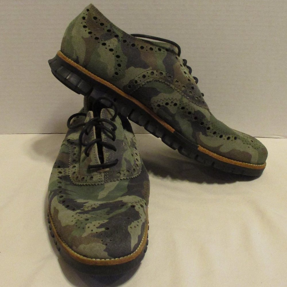 Cole Haan Men's Camouflage Green Suede Wingtip Loafers